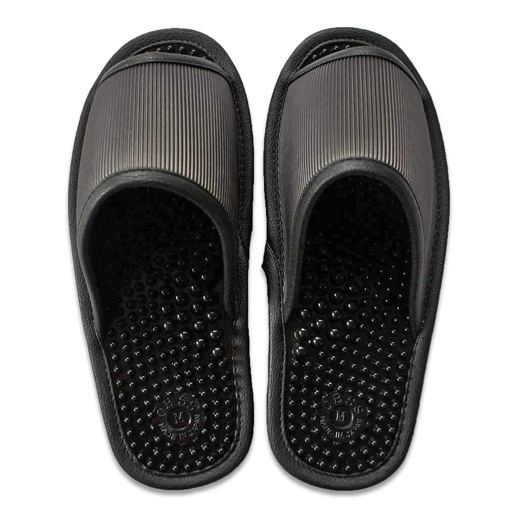 [ハキハキ工房 - Slippers by CREO] レユール健康サンダル Mサイズ 約24.5cmまで 日本製 足ツボ ブラック″mn 22a383c5