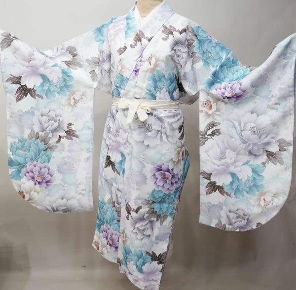 二尺袖着物 単品 仕立て上がり bonheur saisons ボヌールセゾン 着物丈はショート丈 白地 NO43438-03