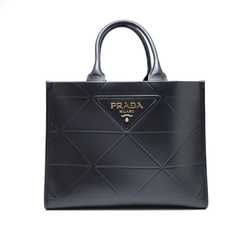 【楠本質店/元住吉】PRADA/プラダ　シンボル トップステッチ　ラージバッグ　レザー　ハンドバッグ　1BA377　ブラック【中古】
