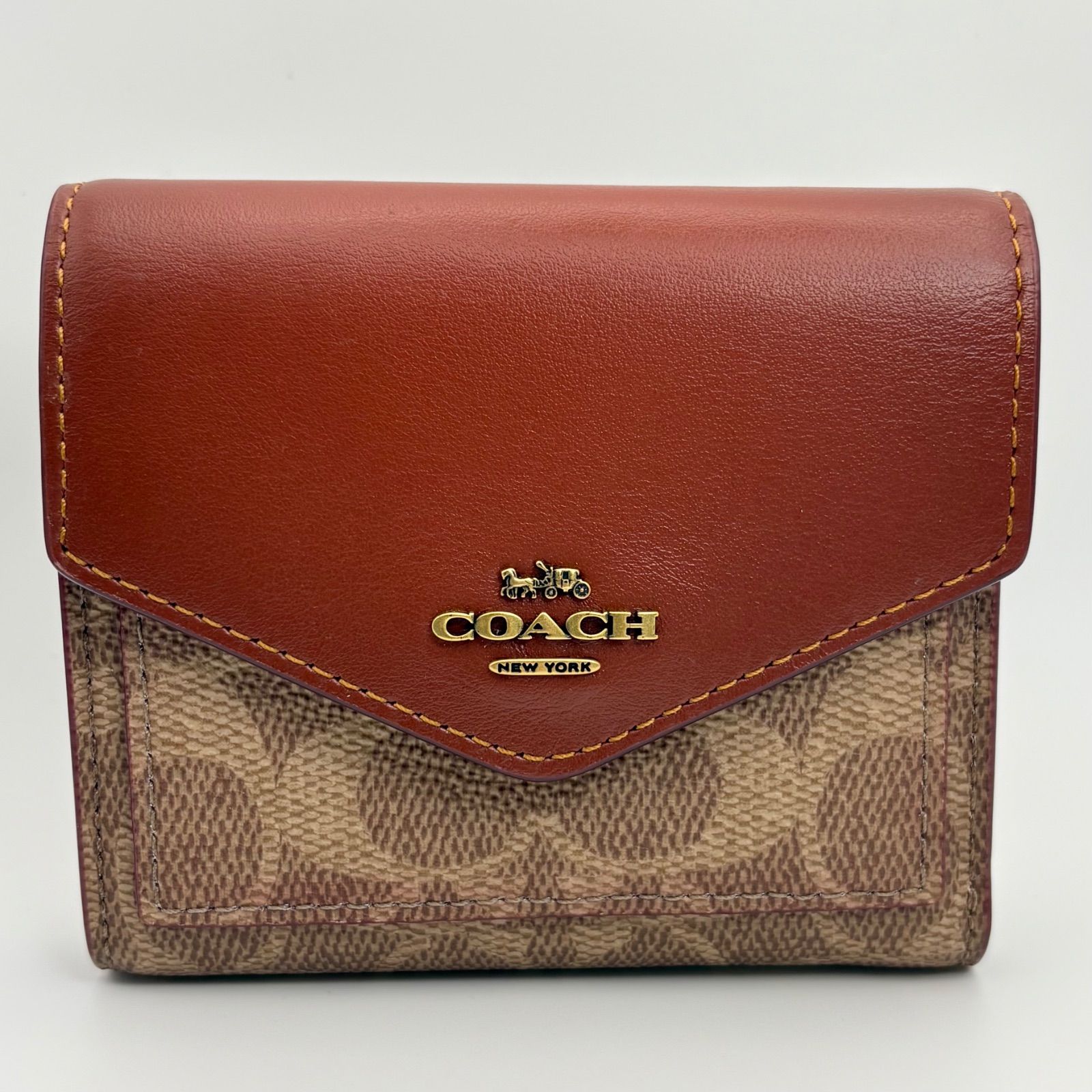 COACH コーチ 二つ折り財布 シグネチャー ボルドー ブラウン 美品