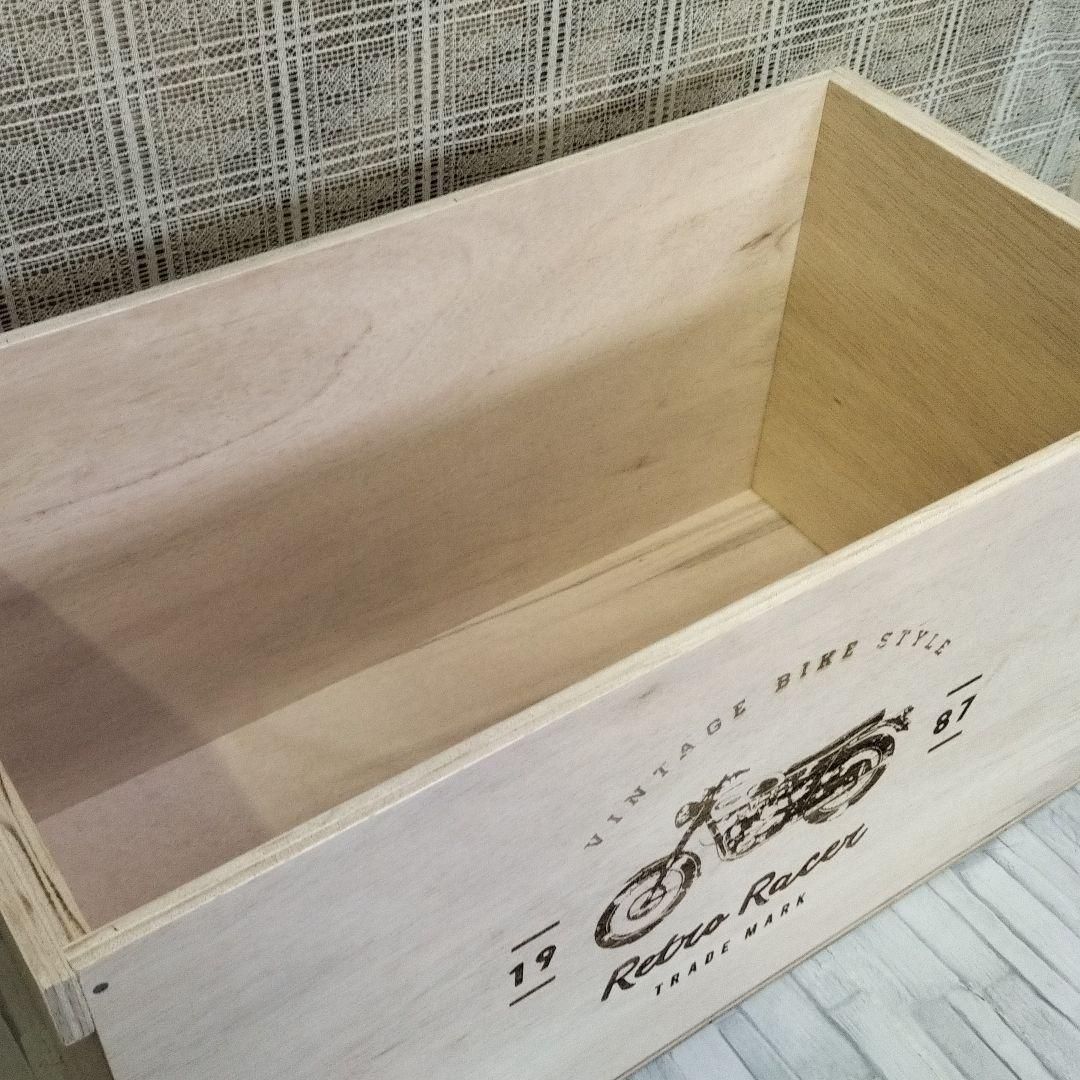 42《収納BOX》無垢 レーザー彫刻 バイク おしゃれ 宅配 アンティーク風 