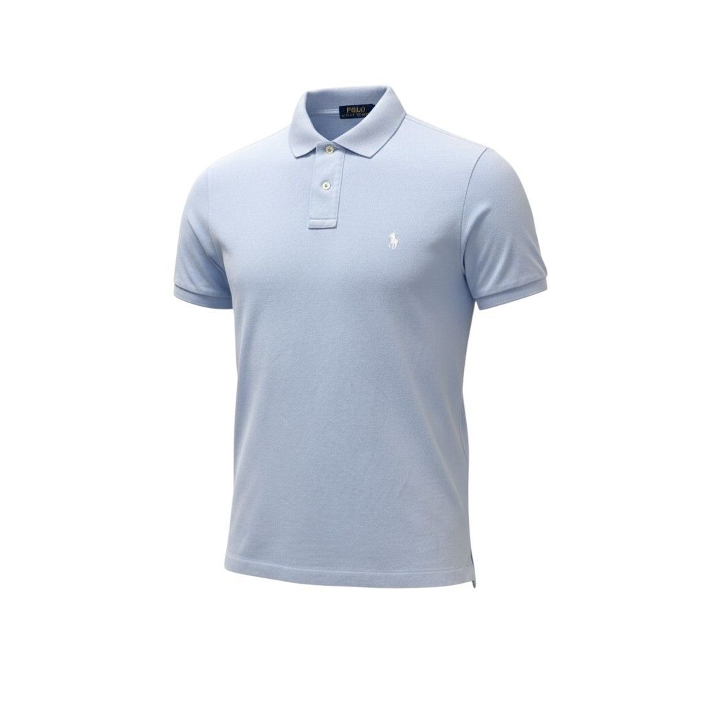 23b16 POLO RALPH LAUREN ポロラルフローレン CUSTOM SLIM FIT 半袖ポロシャツ 鹿の子 メンズ 紳士服 Mサイズ ライトブルー コットン100％u02t