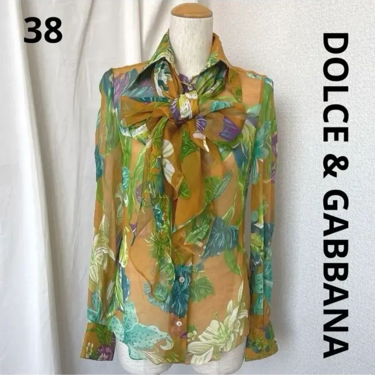 DOLCE&GABBANA ドルチェ＆ガッバーナ シルク 100 シフォン 辛子色 38 スカーフ付き