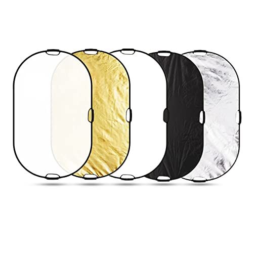 【新品】Selens 5-IN-1撮影用 楕円レフ板 100x150cm スポンジハンドル付き スタジオレフ板 折りたたみ可能 (1枚で5色対応-金/銀/白/黒/半透明) ff58830c