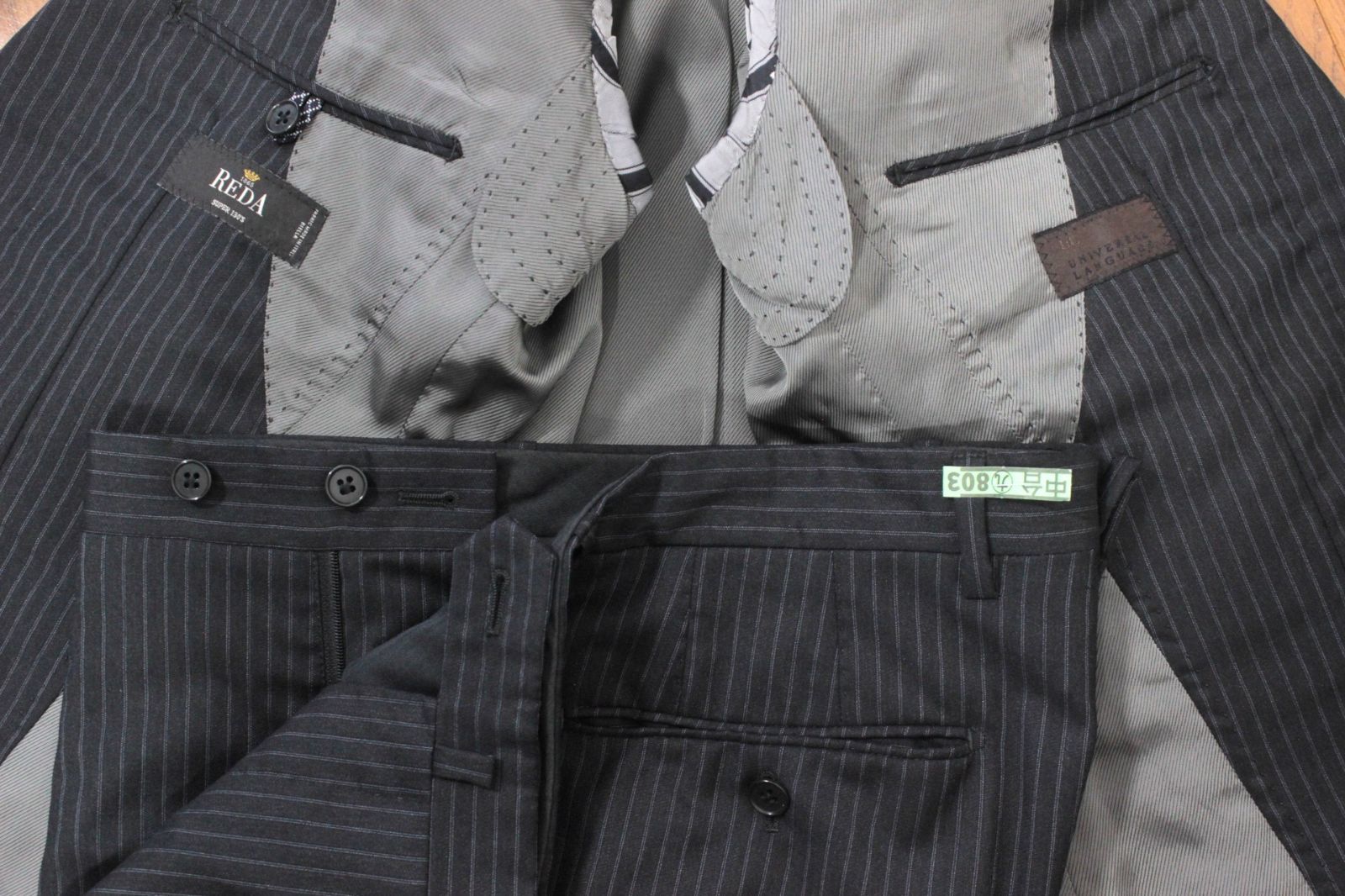 極美品】UNIVERSAL LANGUAGE × REDA スーツ 46 8Drop Y5 スリム体 M 黒