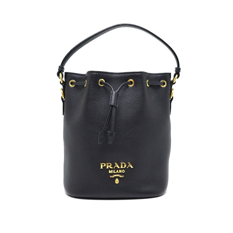【楠本質店/元住吉】PRADA/プラダ　ヴィッテロダイノ　2wayバッグ　巾着　1BE072　ショルダー付き　ブラック【中古】