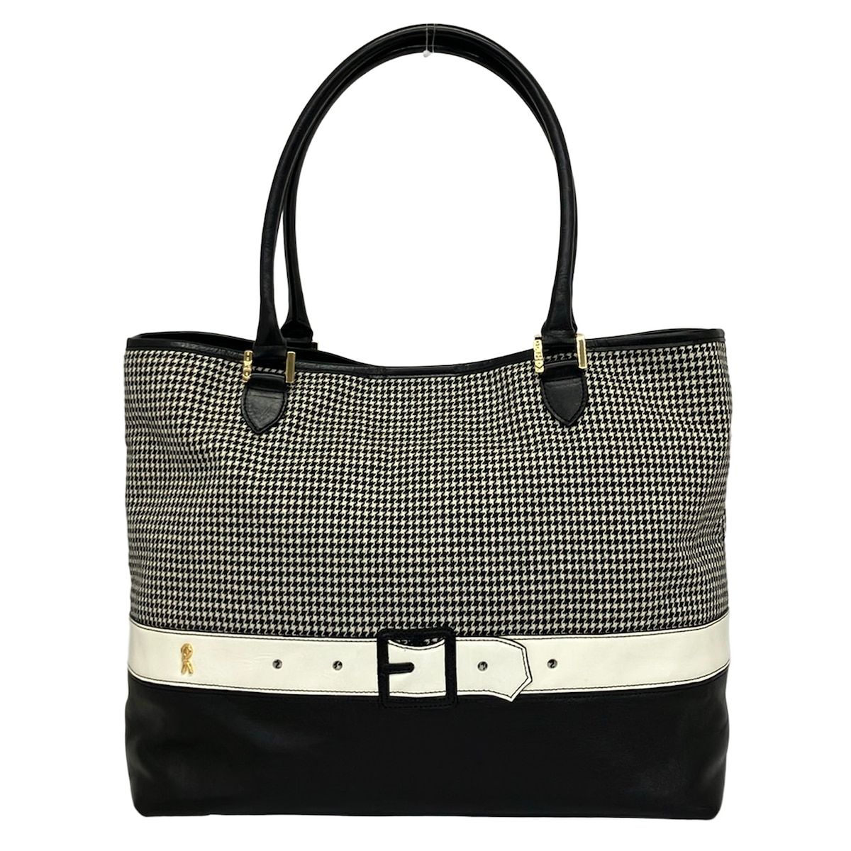 Giada Roberta di Camerino(ジャーダロベルタディカメリーノ) トートバッグ - 黒×アイボリー 千鳥格子柄 レザー