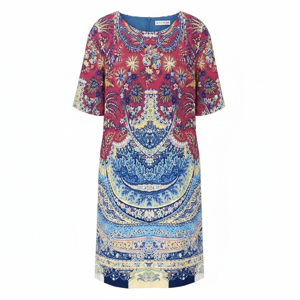 84e29 ETRO エトロ ショートスリーブ シルクワンピース ペイズリー柄 花柄プリント マルチカラー レディース 女性服o07t