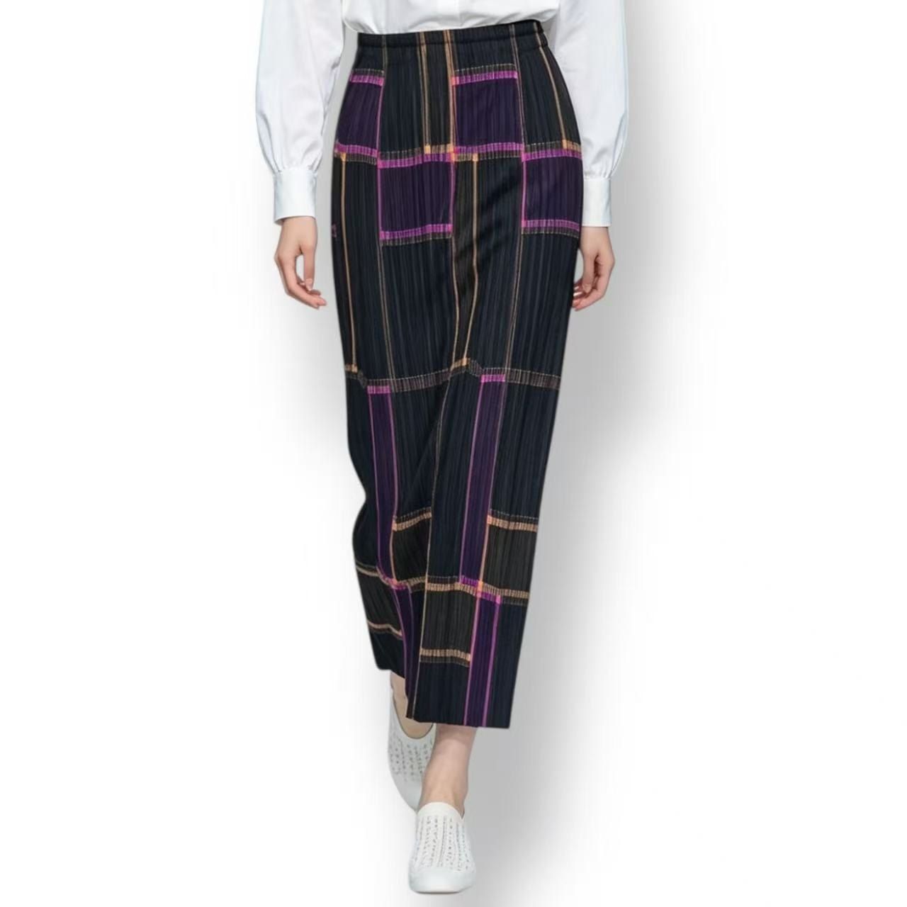 極美品 ISSEY MIYAKE イッセイミヤケ PLEATS PLEASE プリーツプリーズ スカート 幾何柄 スクエアプリント サイズ4
