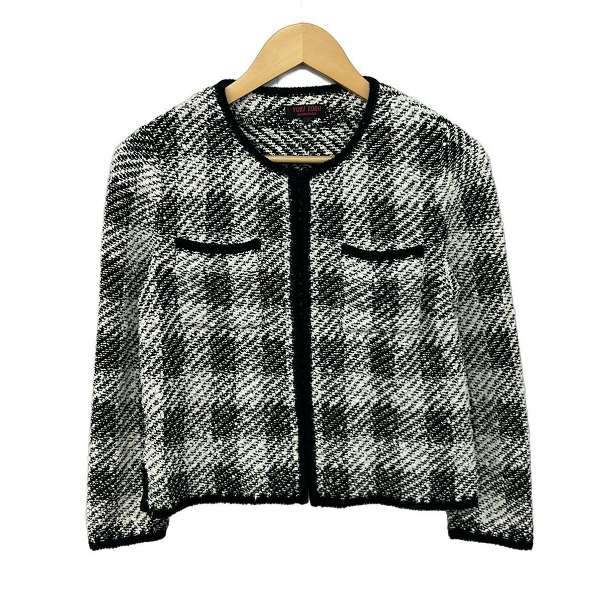 YUKITORII(ユキトリイ) カーディガン サイズ38 M レディース美品 - 黒×白 長袖