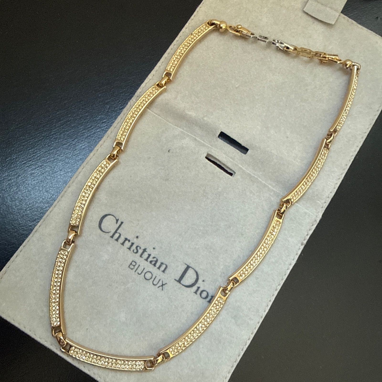 Christian Dior クリスチャンディオール　ラインストーン付きチョーカーネックレス　ゴールドカラー　ビンテージ