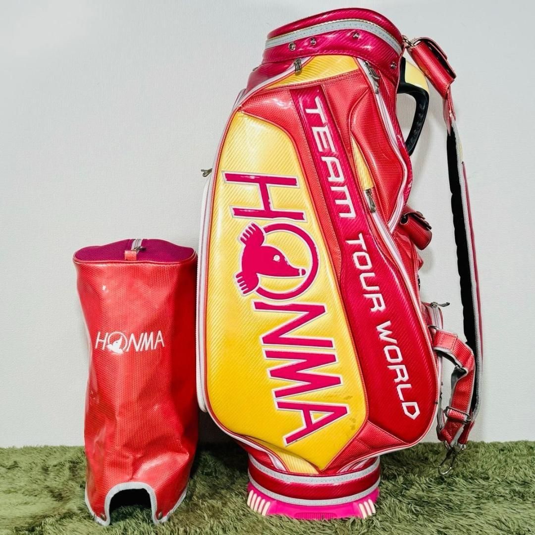 【中古】ホンマ キャディバッグ カート式 ツアーモデル 9型 5分割 エナメル 大人気 HONMA TEAM TOUR WORLD