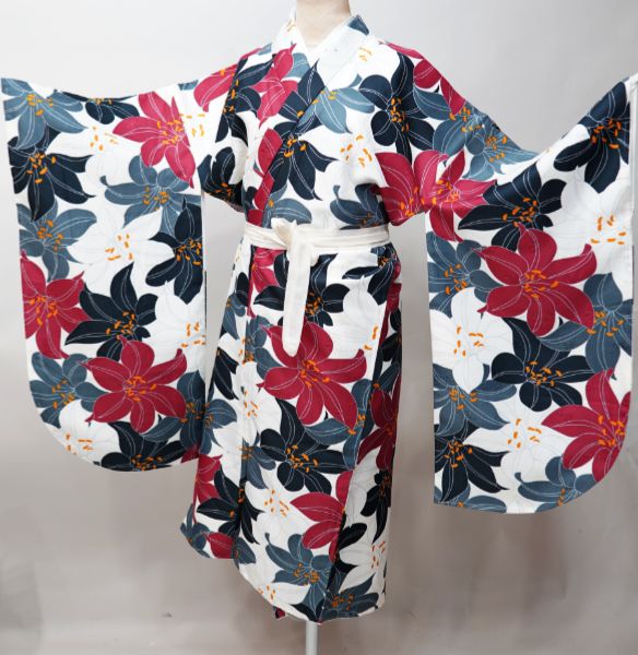 二尺袖着物 単品 仕立て上がり bonheur saisons ボヌールセゾン 着物丈はショート丈 白地 NO43444-03