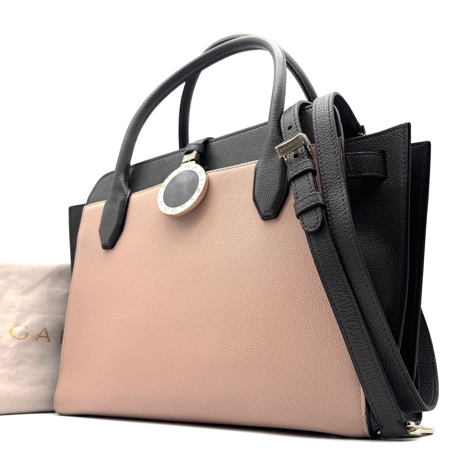 q96【極美品】ブルガリ　アルバ　レザーサークルロゴチャーム2wayショルダー. 未使用に近い ブルガリ BVLGARI アルバ 2WAY ハンドバッグ ショルダー