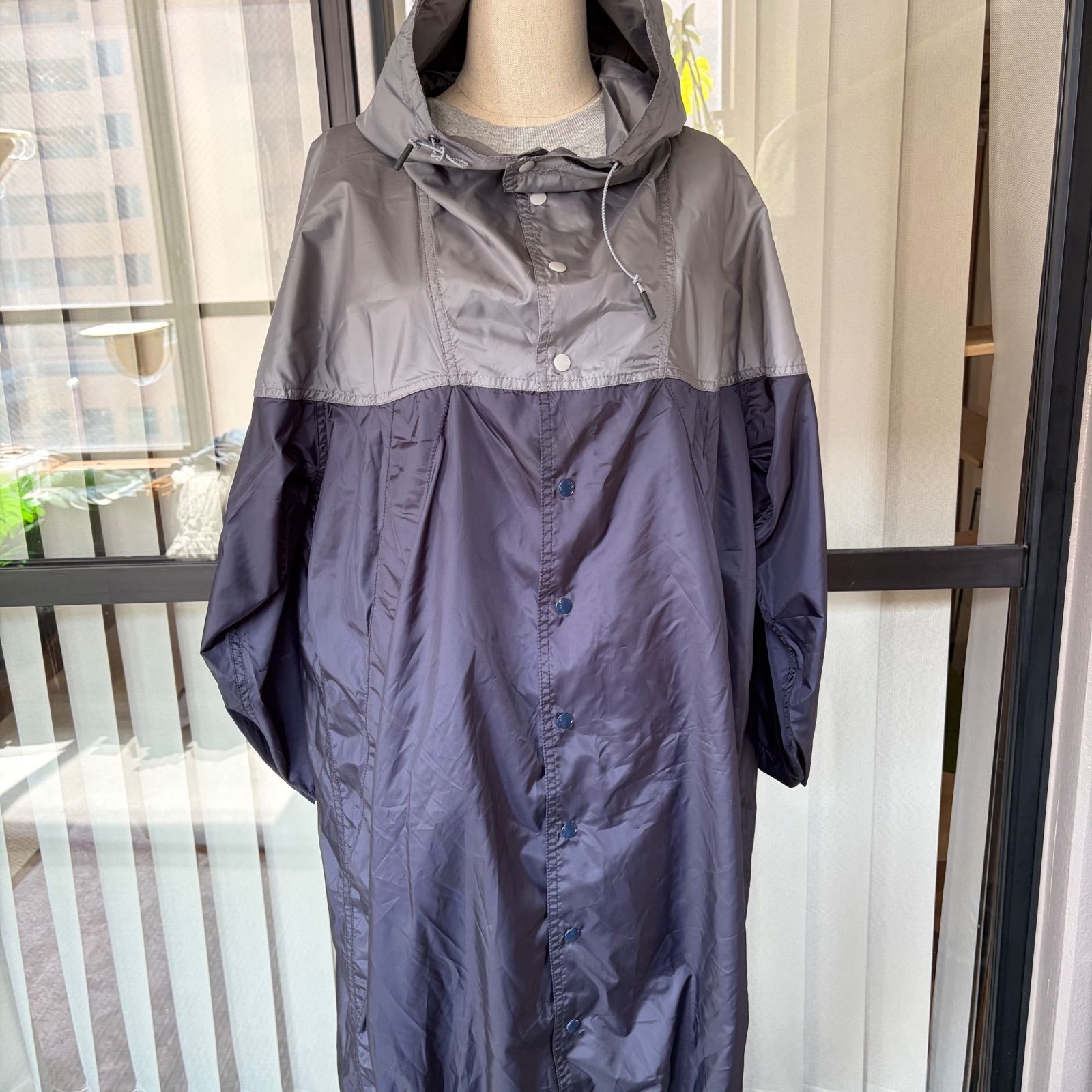 BEAMS BOY ナイロンコート ロングコート フーデッド 撥水 バイカラー