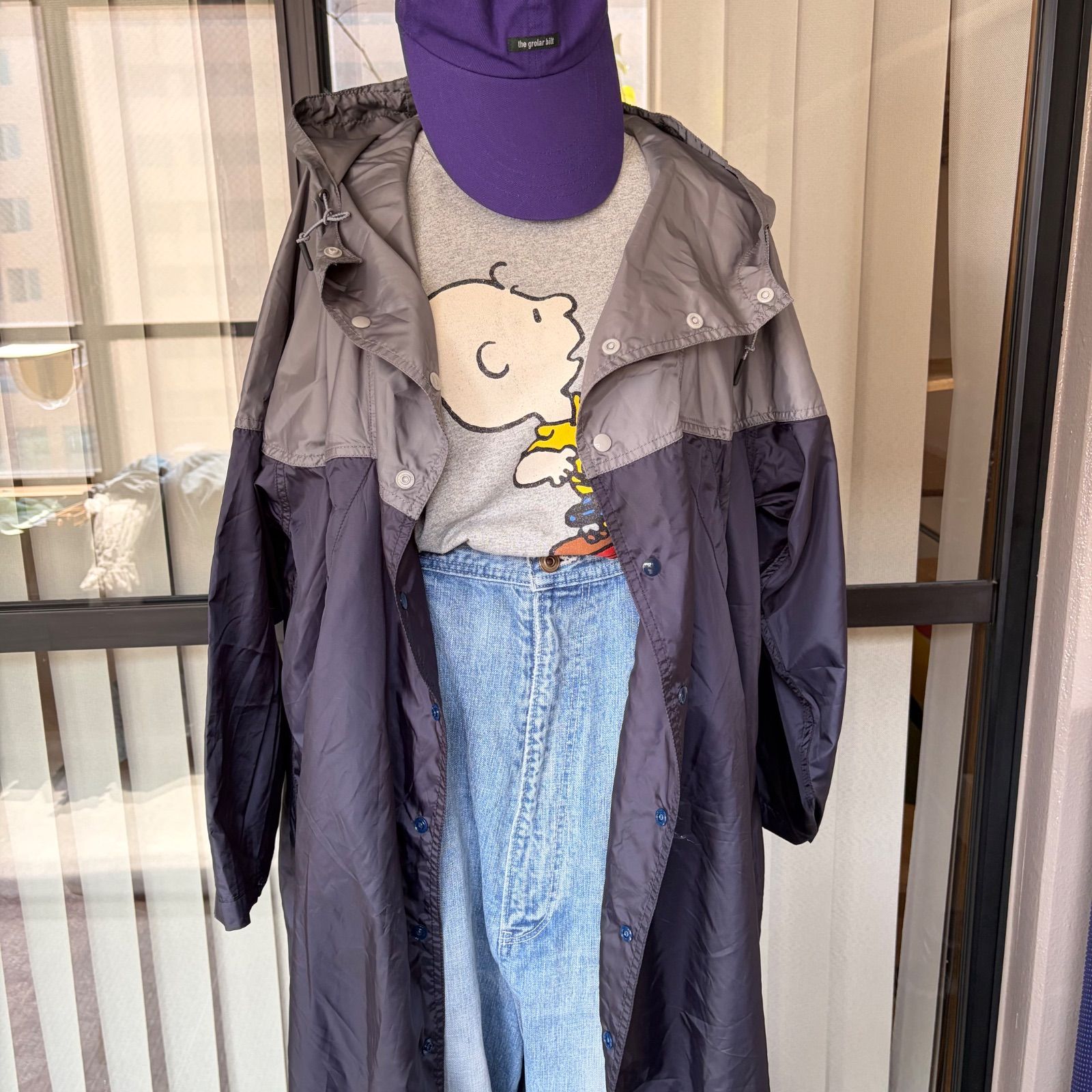 BEAMS BOY ナイロンコート ロングコート フーデッド 撥水 バイカラー
