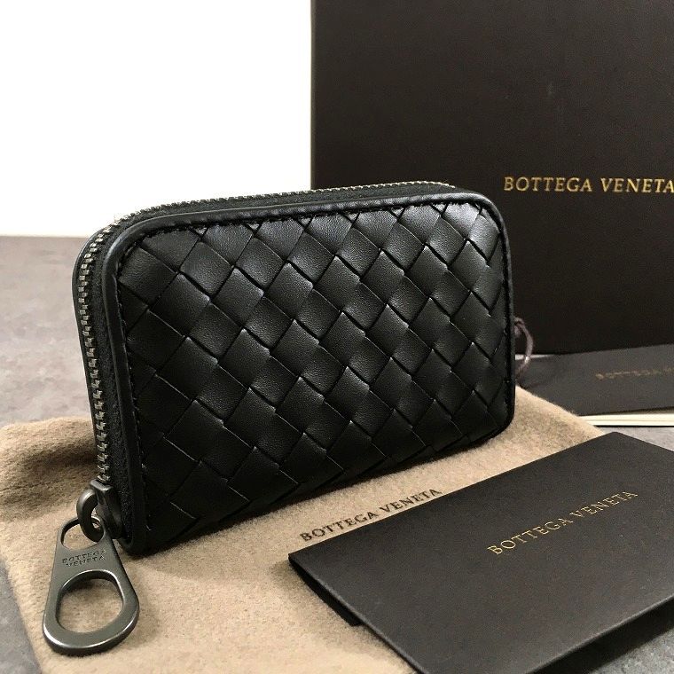 極美品 BOTTEGAVENETA コインケース ブラック イントレチャート カーフスキン 56