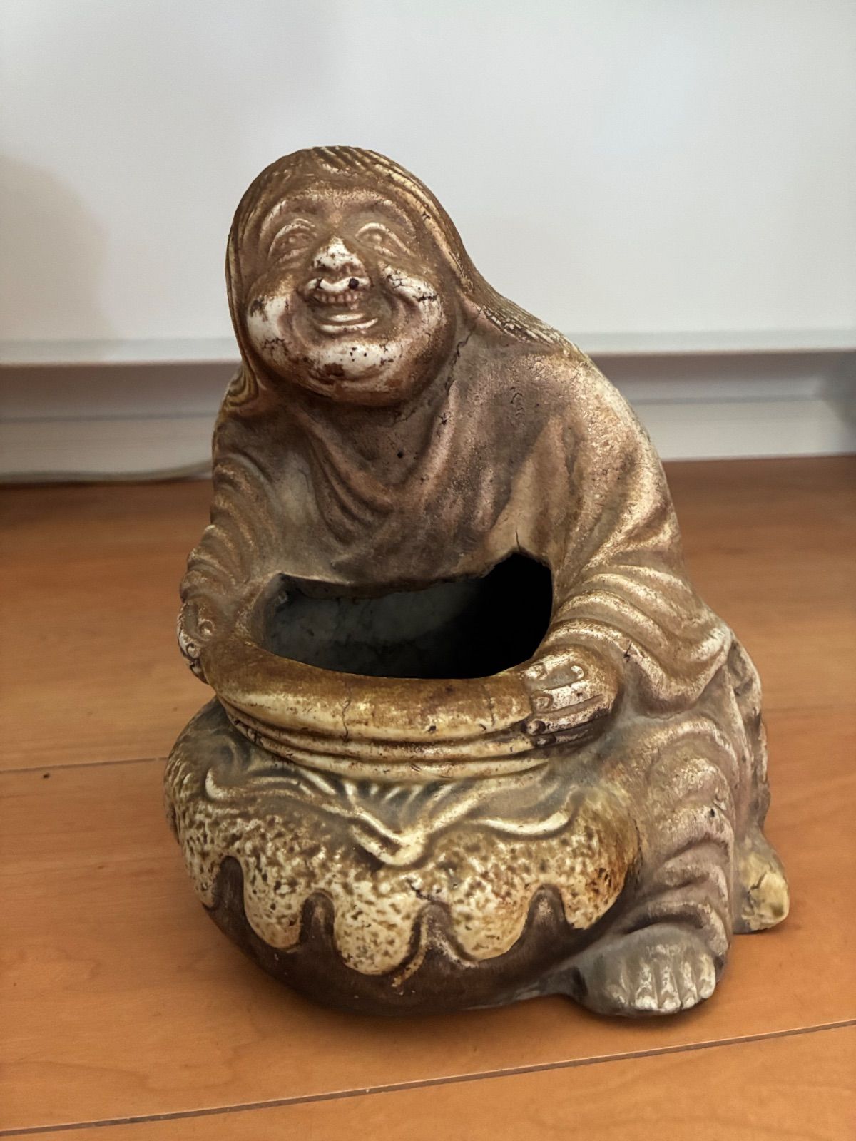【縁起物】時代物 古陶器 羅漢像 菓子器 灰吹 置物 骨董品 古美術