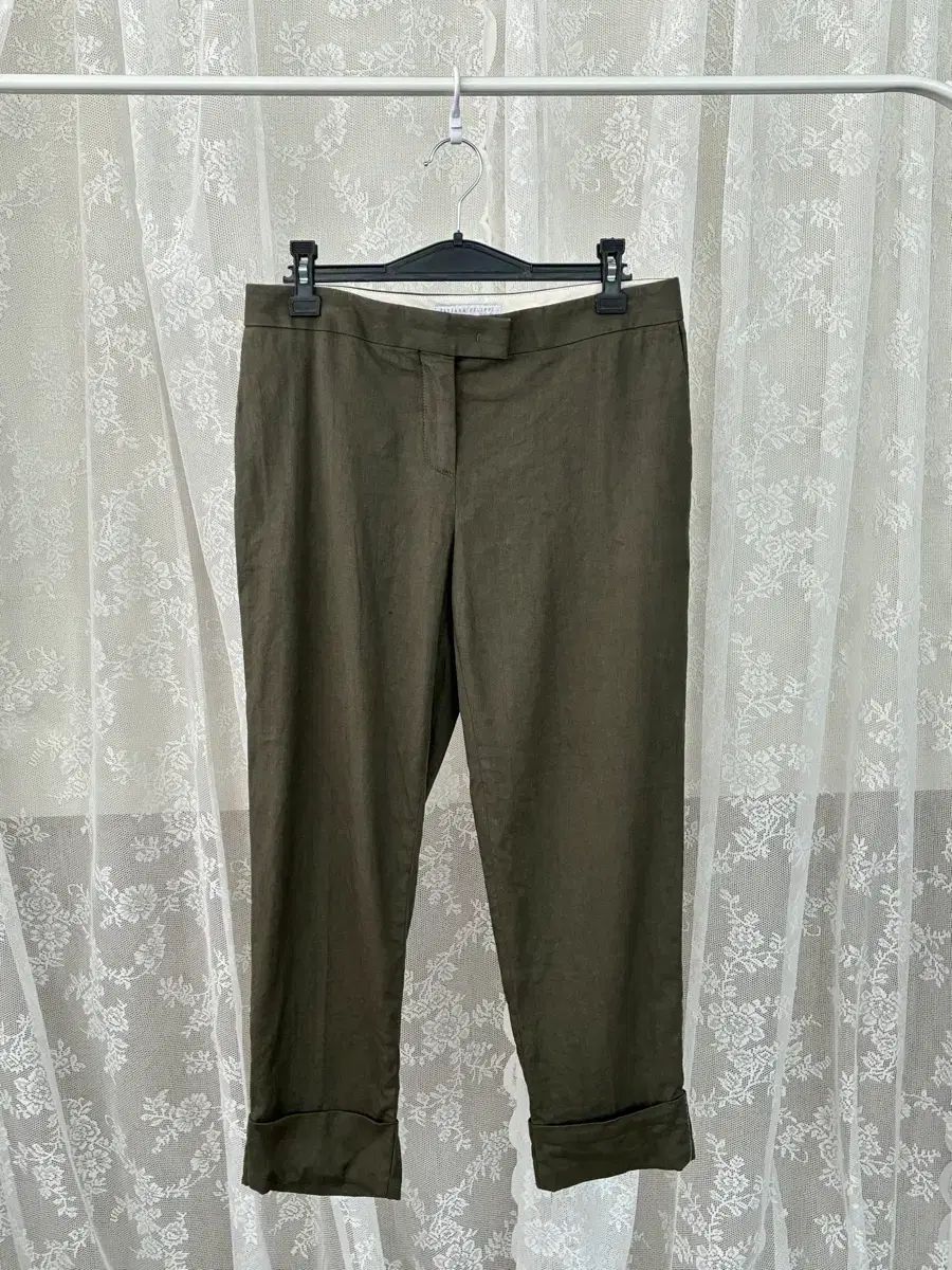 XS) ファビアナ フィリピ コットンリネン ロールアップパンツ カーキ