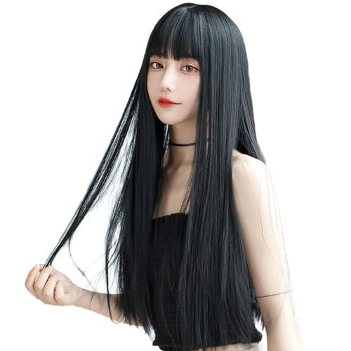 KOME ウィッグ ロング ストレート ウイッグ セミロング 女装 フルウィッグ コスプレ かつら wig 小顔 自然 耐熱 ブラックpms 81517e39