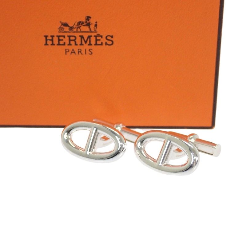 エルメス HERMES シェーヌダンクル カフリンク カフス 箱付 Ag925 銀 シンプル 縄モチーフ 高級 美品 定番 メンズ ファッション小物 ビジネス小物 スーツ アクセサリー【中古】【Aランク】