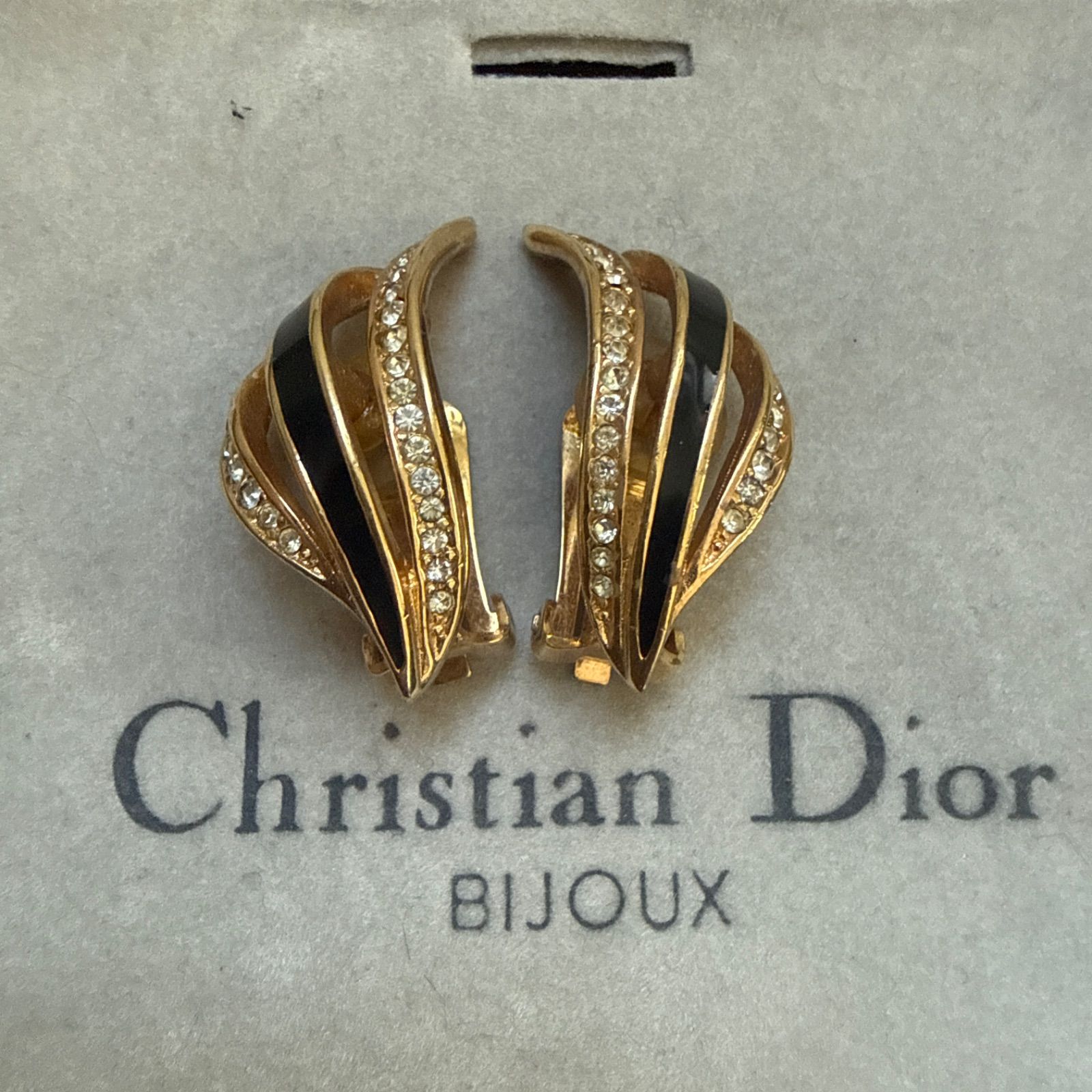 Christian Dior クリスチャンディオール　ラインストーン付きゴールドカラーイヤリング　ビンテージ