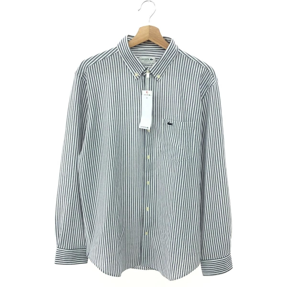 LACOSTE ラコステ 長袖シャツ サイズ:41 ストライプ/ボタンダウン/M～Lサイズ/ストレッチ    ホワイト/グレー メンズ / 240001204712 LACOSTE ラコステ 長袖シャツ サイズ:41 ストライプ/ボタンダウン/M～L