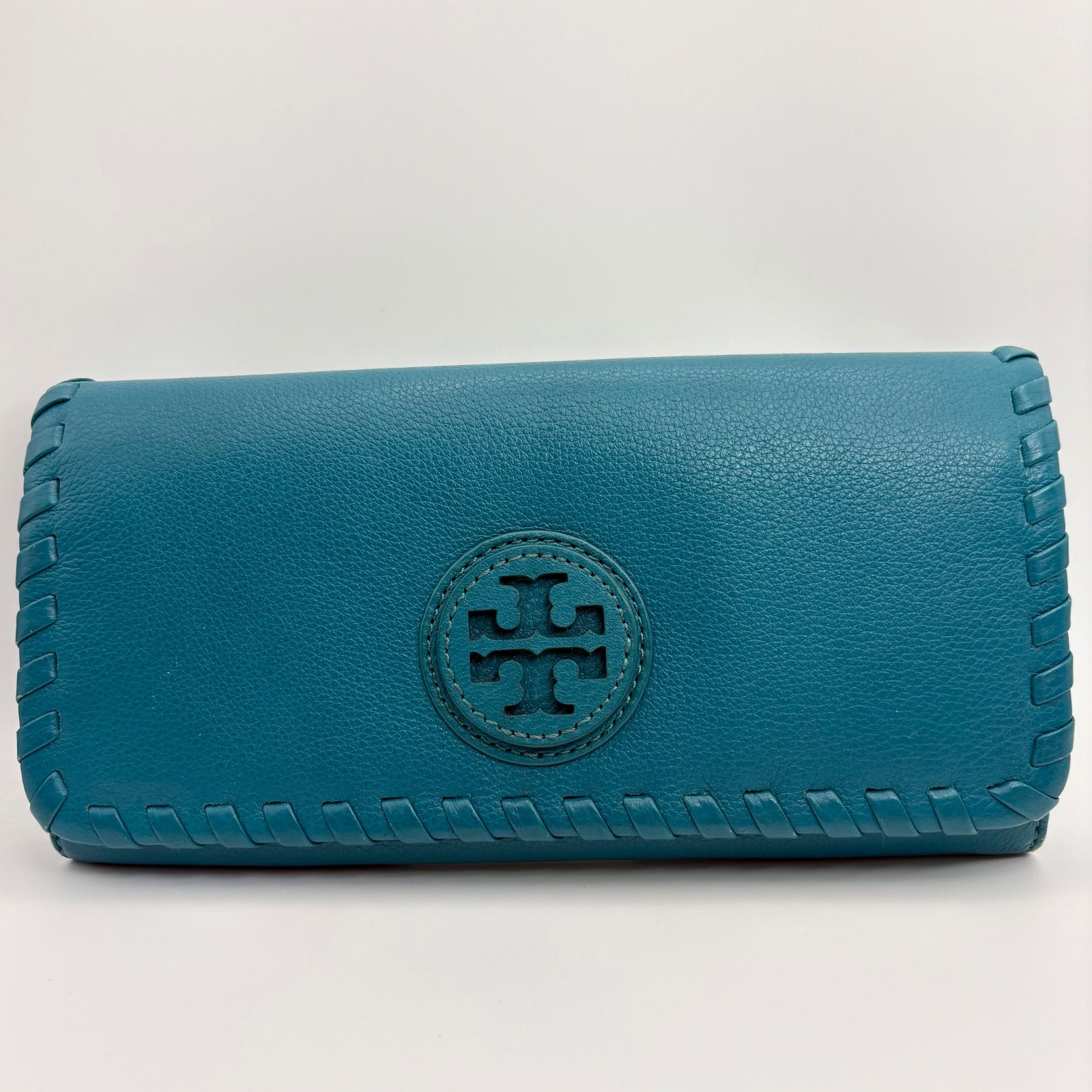TORY BURCH トリーバーチ 長財布 ターコイズブルー系 レザー ロゴ 