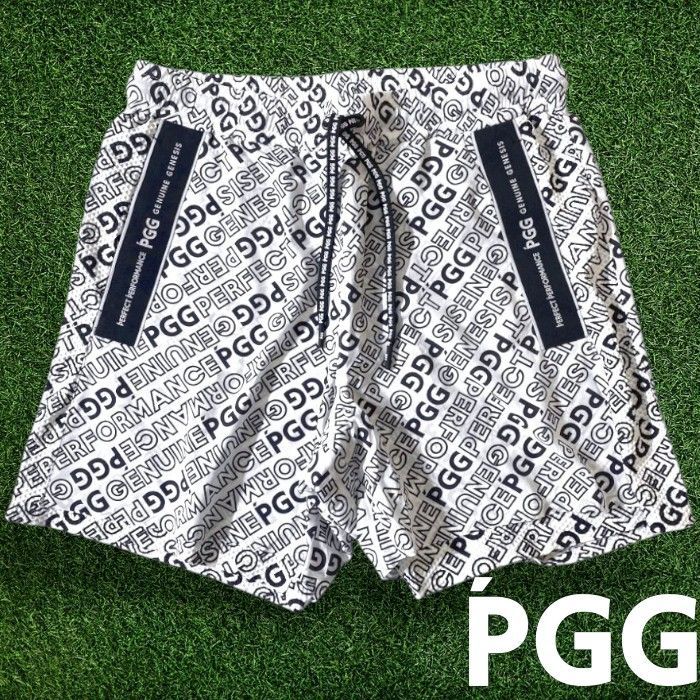 PGG by PEARLY GATES パーリーゲイツ ゴルフ 吸汗速乾 ストレッチトリコット×ディンプルメッシュ 異素材 ロゴ柄 ショートパンツ ショーツ ゴルフウェア 268-3232703 定価3.3万 ホワイト ネイビー ▲028▼60528w02