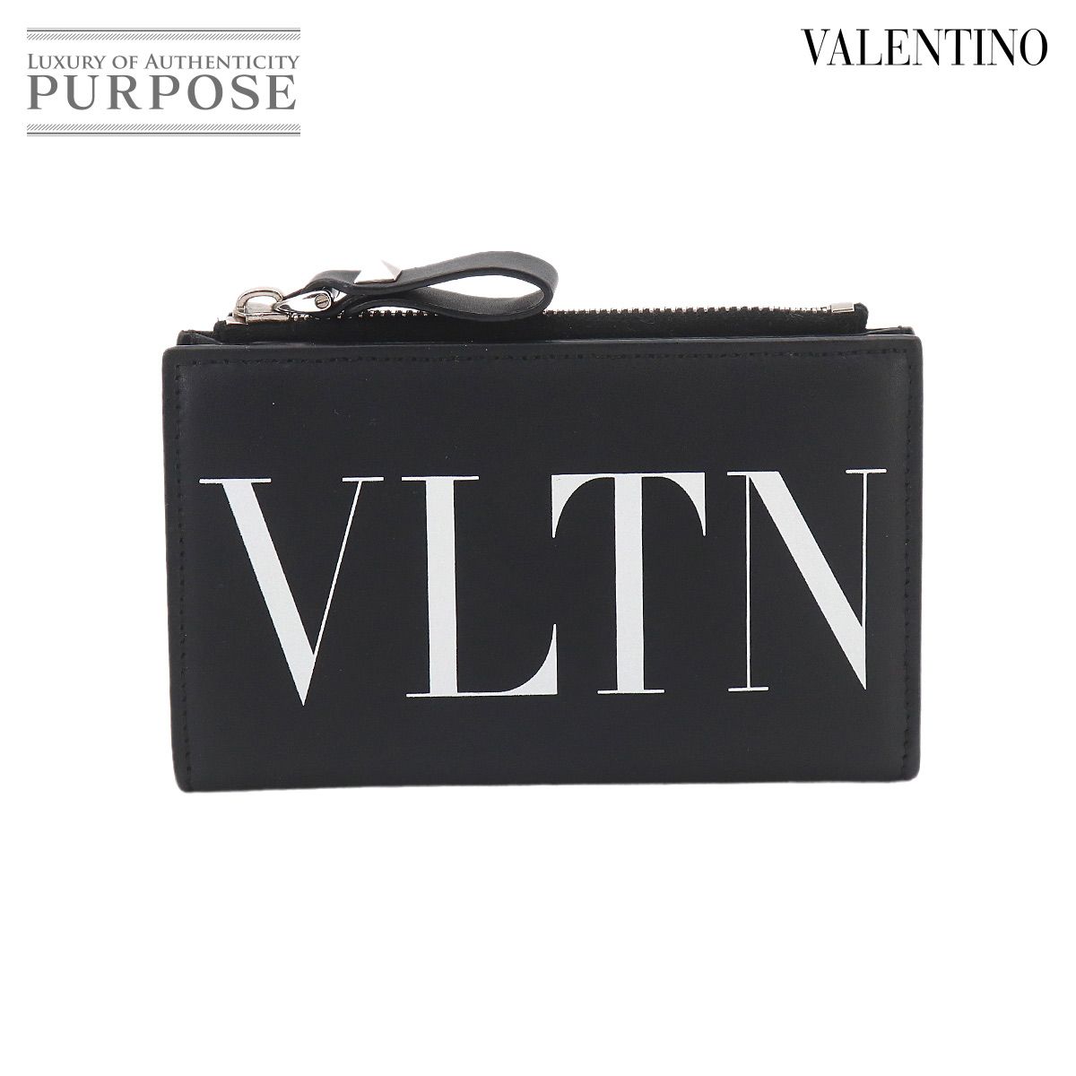 新品同様 ヴァレンティノ ガラヴァーニ VALENTINO GARAVANI VLTN 二つ折り 財布 レザー ブラック ホワイト Wallet 90323927