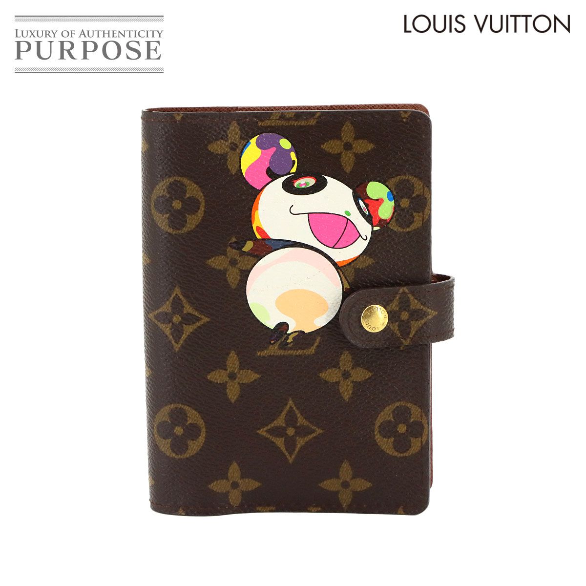 新品同様 ルイ ヴィトン LOUIS VUITTON モノグラム パンダ アジェンダ PM 手帳カバー ブラウン R20011 村上隆 Agenda PM 90326290