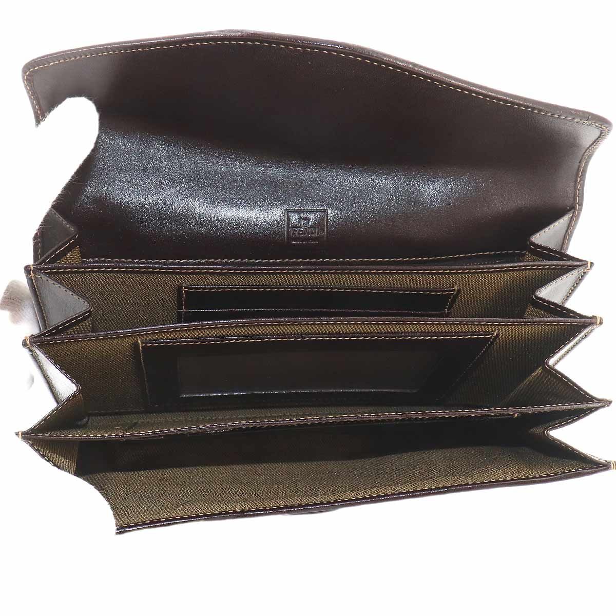 【美品】FENDI レザー ズッカ ブーティ ブラウン 36イタリア製 元箱付き 美品 フェンディ FENDI フェンディ ズッカ柄 二つ折り 長財布