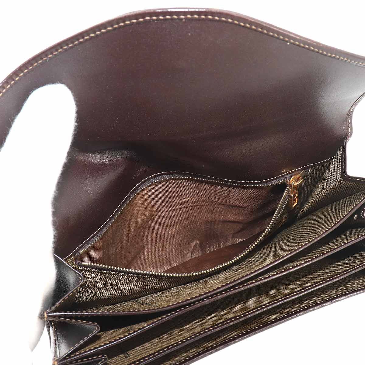 フェンディ FENDI 長財布 折財布 キャンバス×レザー ズッカ柄 茶