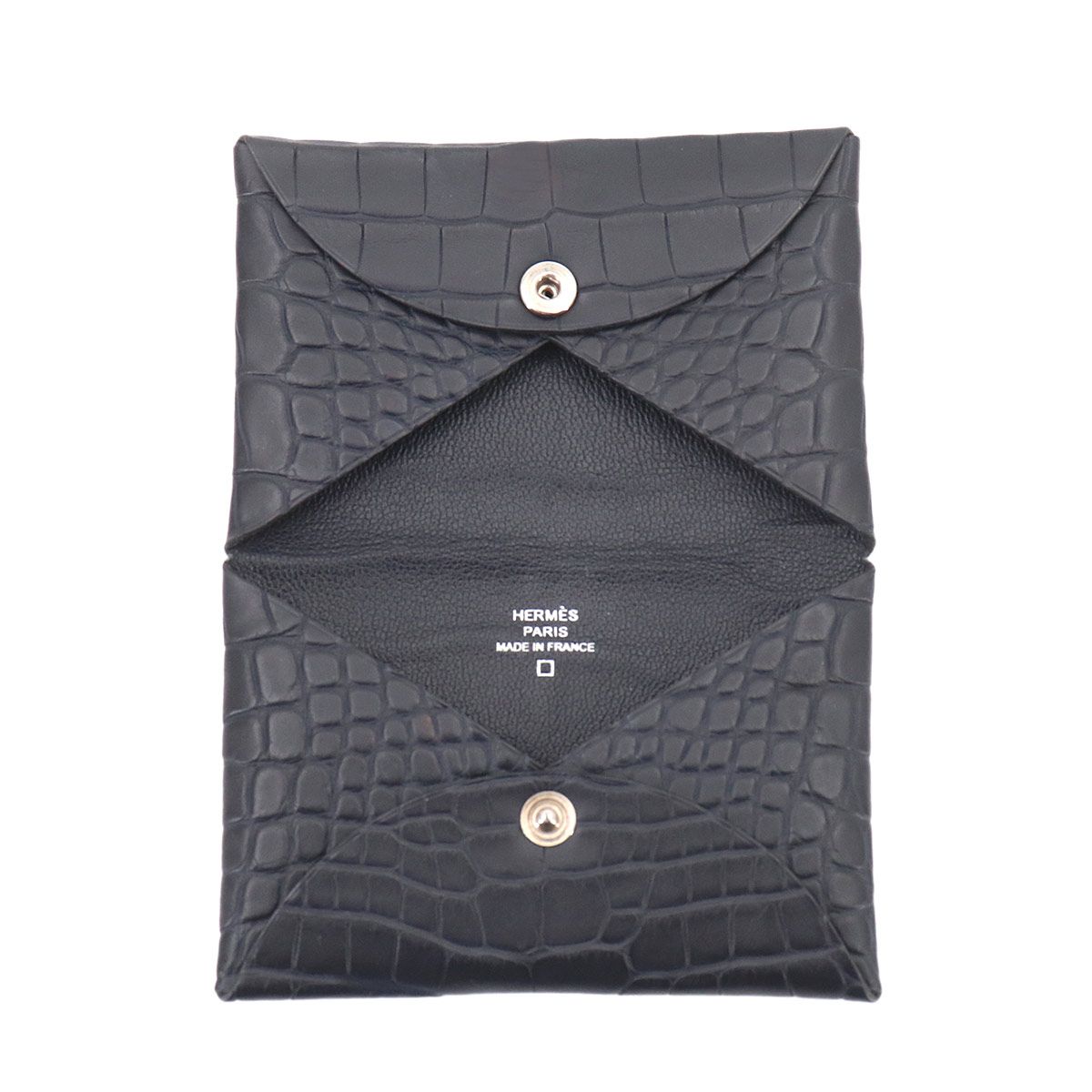 新品同様 エルメス HERMES クロコダイル カルヴィ カードケース アリゲーター ブルーニュイ D刻印 シルバー 金具 Calvi 90327190 新品同様 エルメス HERMES クロコダイル カルヴィ カードケース