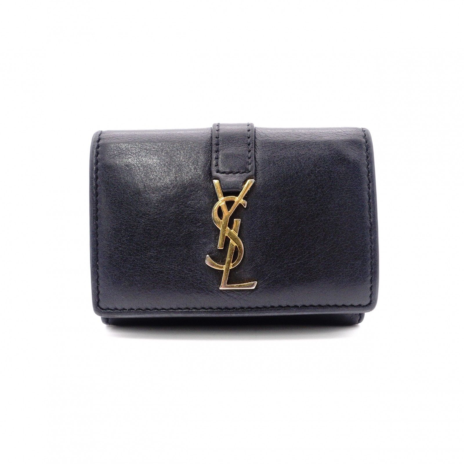 SAINT LAURENT サンローラン タイニー ウォレット オリガミ カサンドラ 三つ折り財布 レザー ブラック ゴールド金具