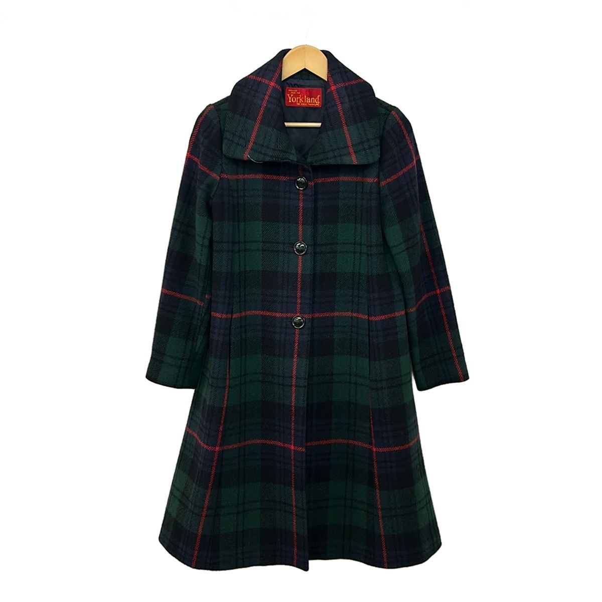 YORKLAND(ヨークランド) コート サイズ9AR S レディース - ダークグリーン×ネイビー×レッド 長袖/チェック柄/秋/冬