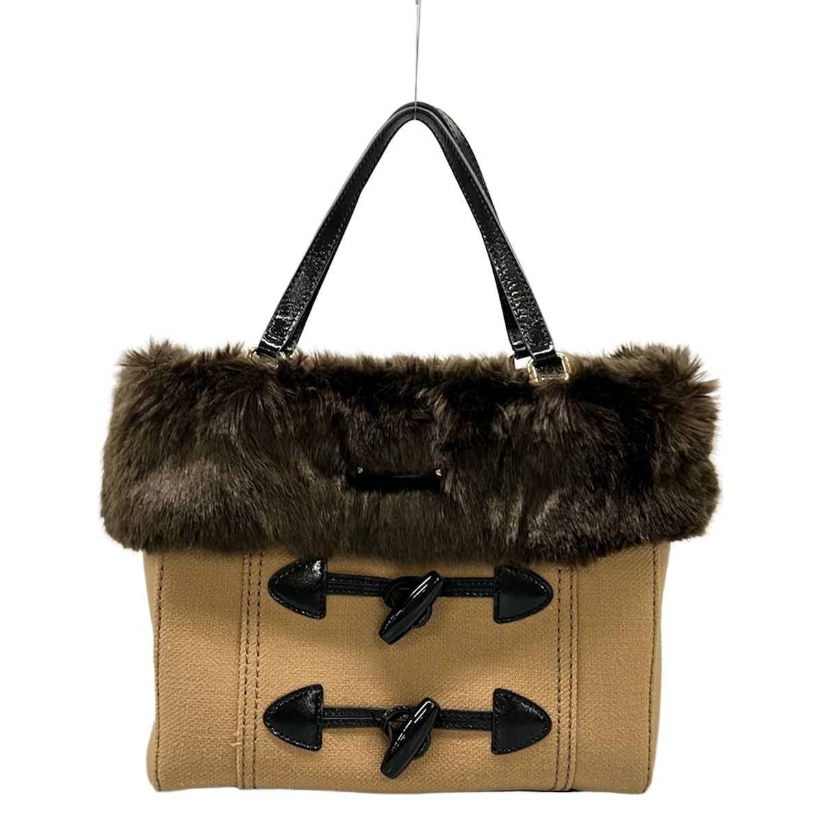Kate spade(ケイトスペード) トートバッグ - PXRU3862 ベージュ×ダークブラウン×黒 ウール、レザー、フェイクファー
