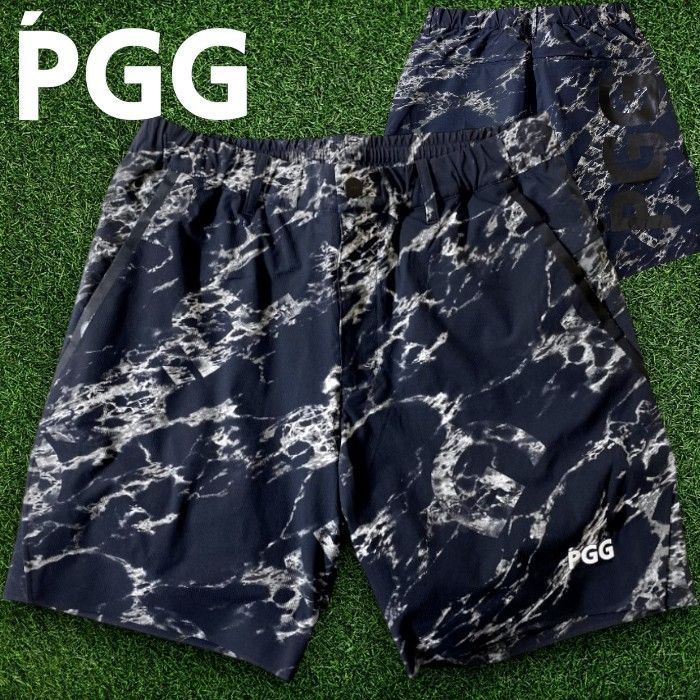 PGG by PEARLY GATES パーリーゲイツ ゴルフ スペシャルエディション GINZA SIX限定 Nyドビー 異素材 ブラックマーブル ストレッチ ショートパンツ ゴルフウェア 268-3232653 定価3.5万 ▲028▼60528w01