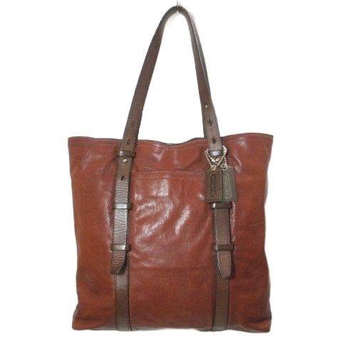コーチ COACH レザートートバッグ 70278 肩掛け 鞄 A4収納 チャーム 茶 ブラウン /X
