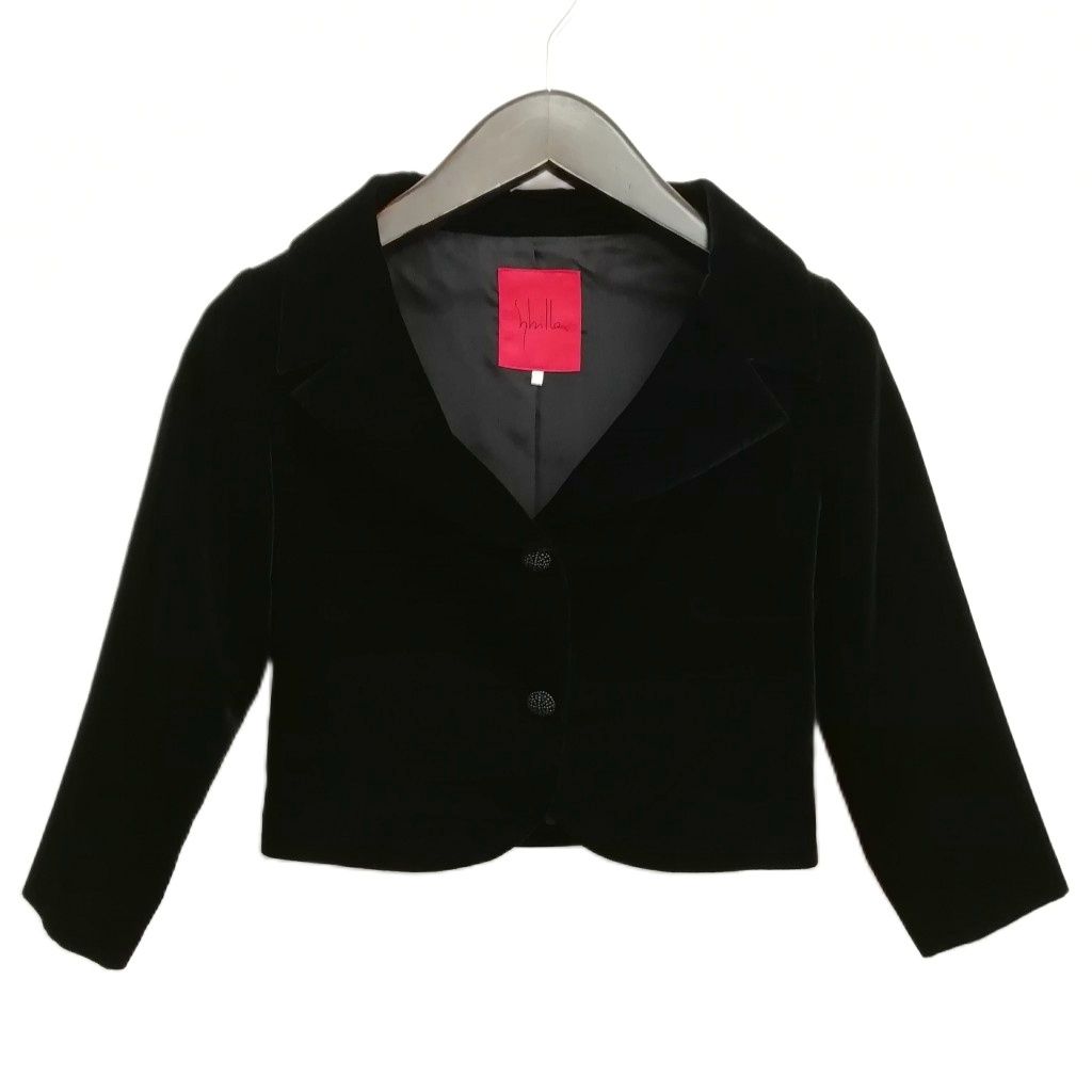 シビラ SYBILLA ベルベット ラペルカラー ジャケット ショート丈 美品 SS 小さいサイズ ブラック