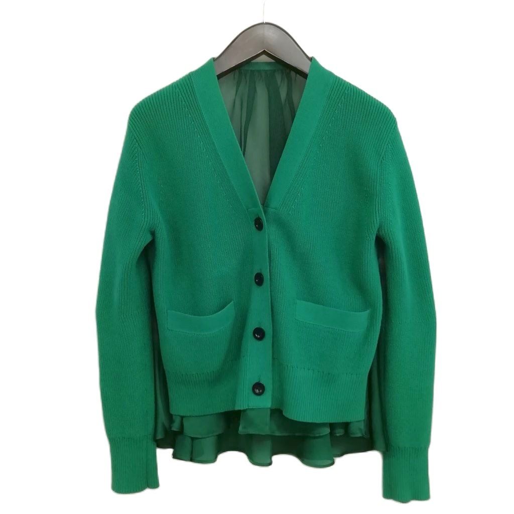 サカイ sacai 23SS Knit×Satin Cardigan ニット サテン 切替 カーディガン 1 グリーン