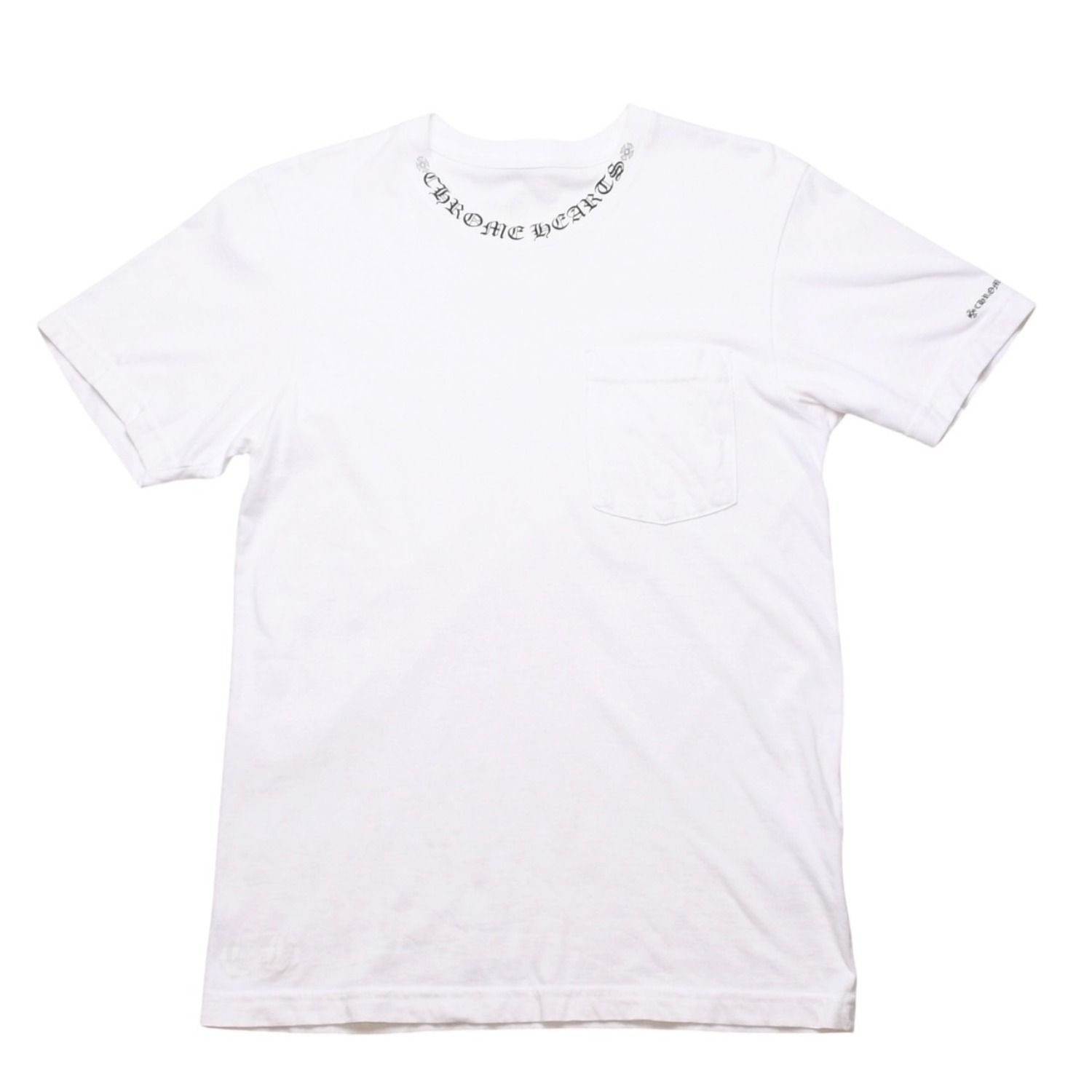 CHROME HEARTS クロムハーツ NECK LOGO S/S TEE ポケット付き 半袖Tシャツ ホワイト スクロールラベルロゴ CHロゴ ホワイト Sサイズ 美品 中古 4a003224