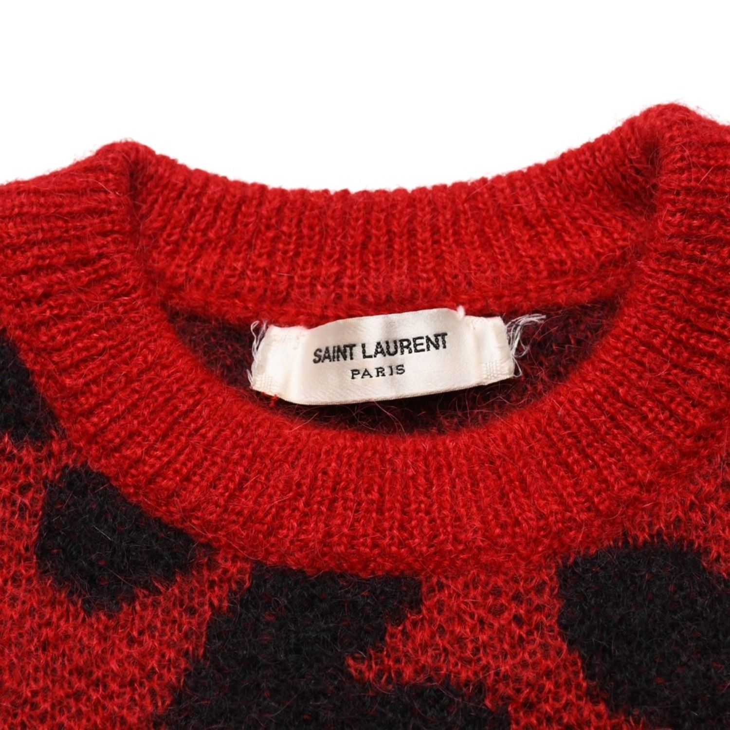 SAINT LAURENT PARIS サンローラン パリ モヘアニット レッド ブラック ハート 353754 エディー期 美品 中古 4a002704 SAINT LAURENT PARIS サンローラン パリ モヘアニット レッド ブラック