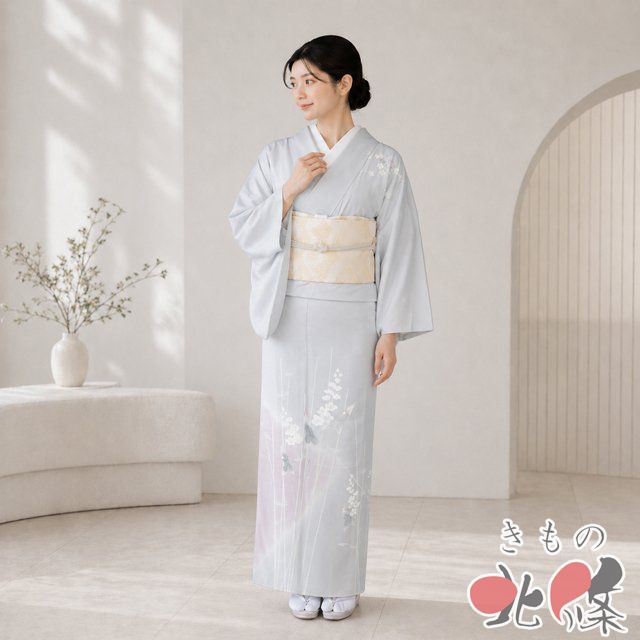 夏物 付け下げ 付下げ 訪問着 着物 未使用 正絹 絽 植物文様 沢瀉 小花