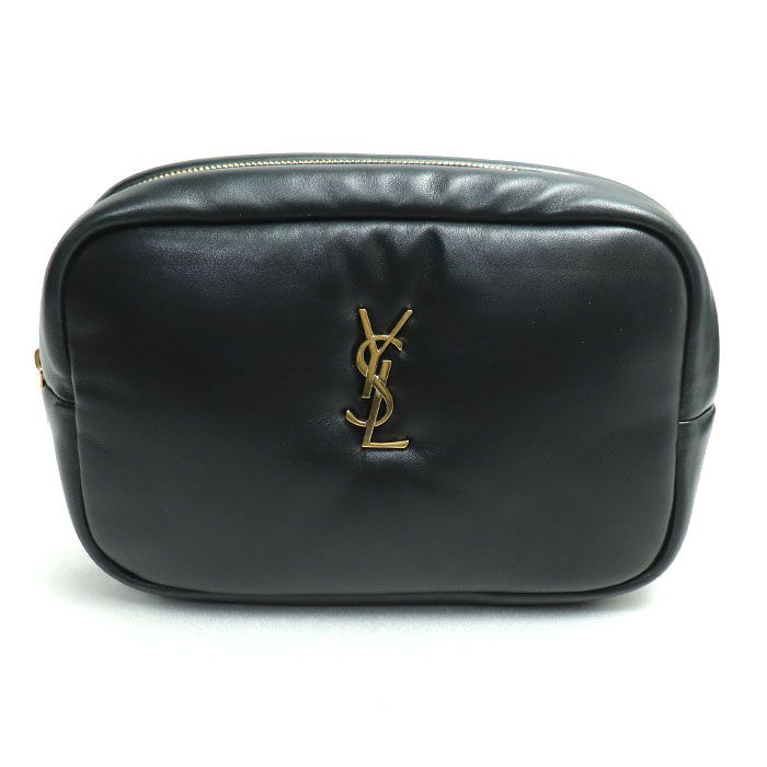 SAINT LAURENT サンローラン カサンドラ コスメポーチ クラッチバッグ ブラック 767101 AACX7 1000 レディース 中古 美品