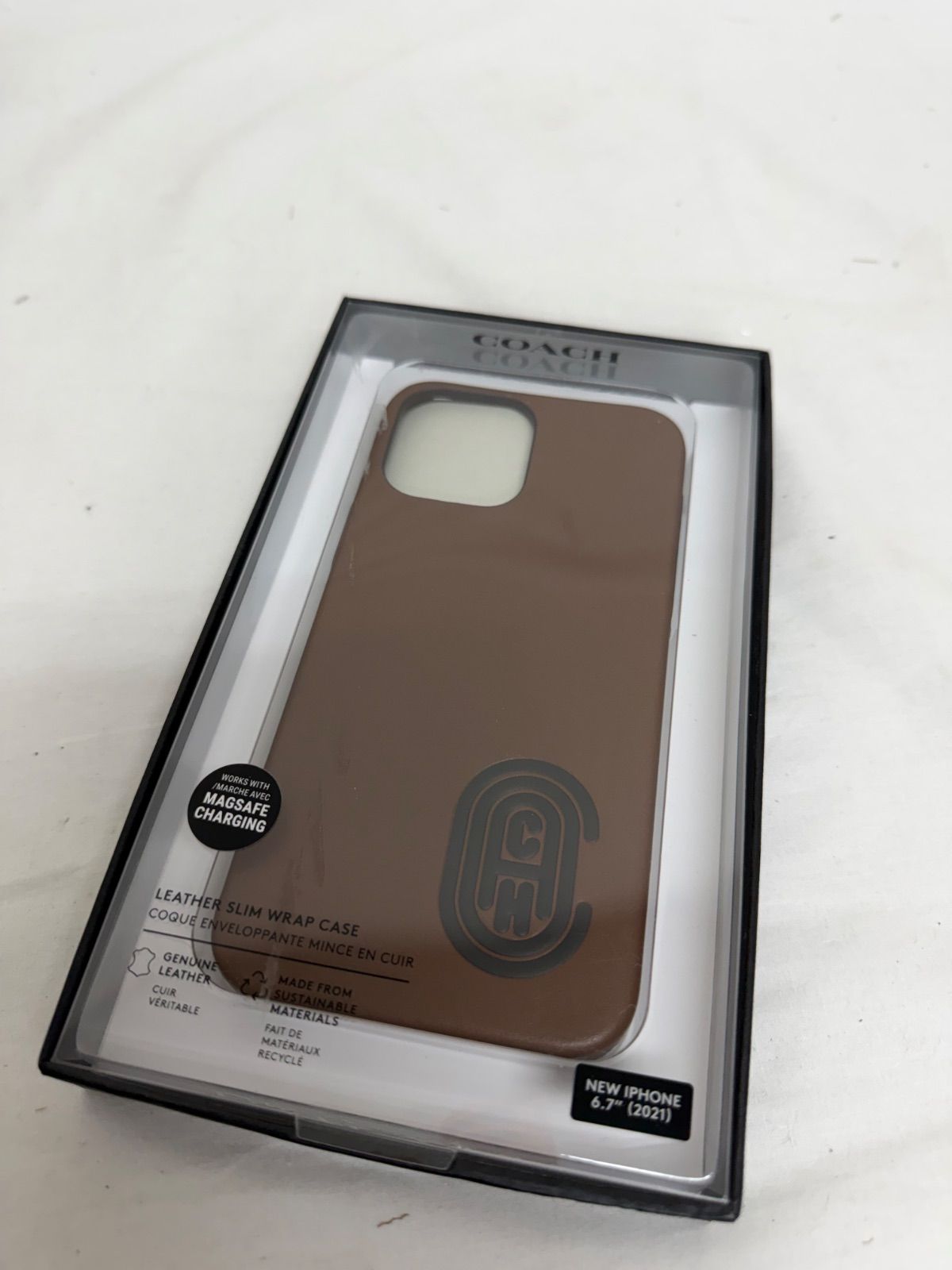 ◆未使用 COACH コーチ iPhone 6.7 レザー ケース ブラウン ◆