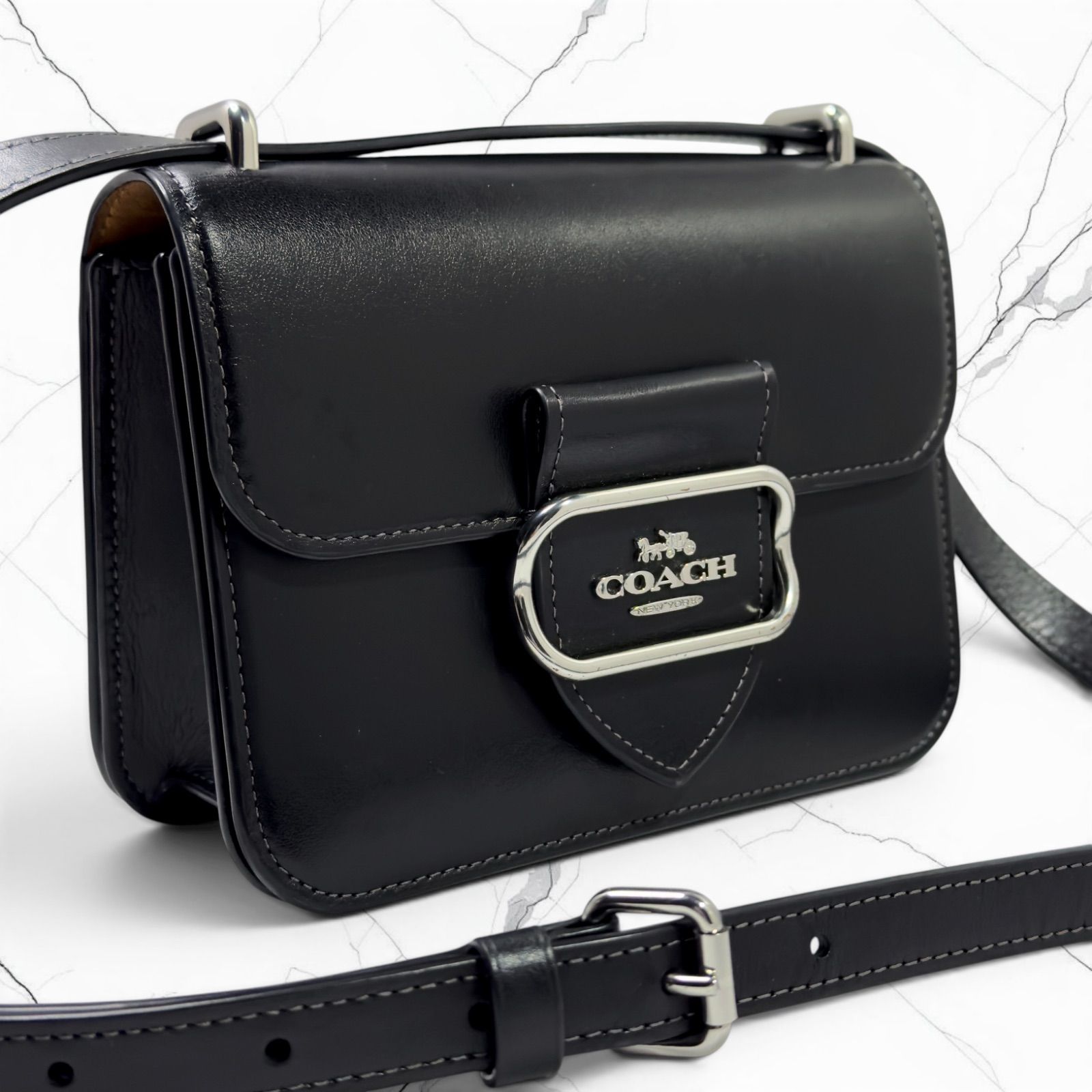 COACH コーチ モーガン スクエア クロスボディ CL416 斜め掛け ショルダーバッグ レザー ブラック 黒