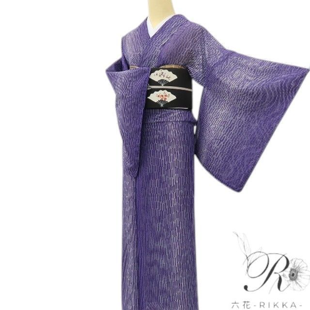 六花-RIKKA- 新品 洗える夏着物 誂えポリエステル トールサイズ 絽❀縞