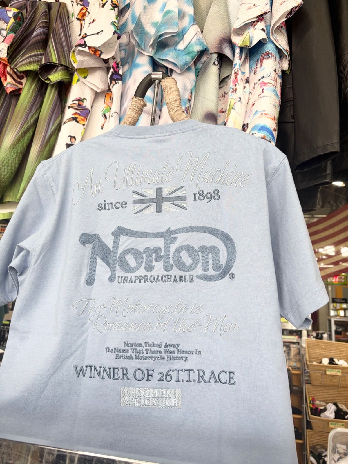 XLあり‼️Norton ノートン⚫︎半袖 同色 チェーン 刺繍 クルーネック Tシャツ ナチュラル ブルー M L XL