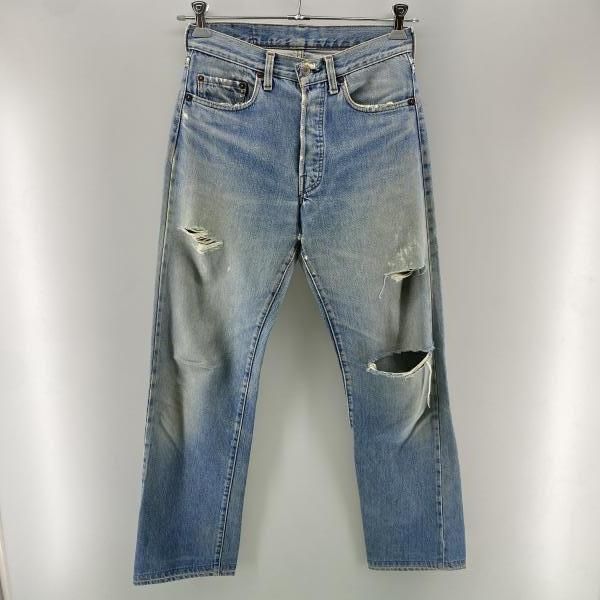 【中古】ヴィンテージ LEVI'S 刻印524 66後期 501 Rタブ 黒カン 赤耳 ライトインディゴ W30相当 △破れ リーバイス[24]